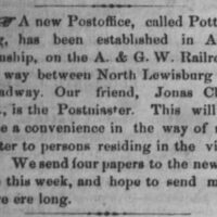 Pottersburg postoffice 1869